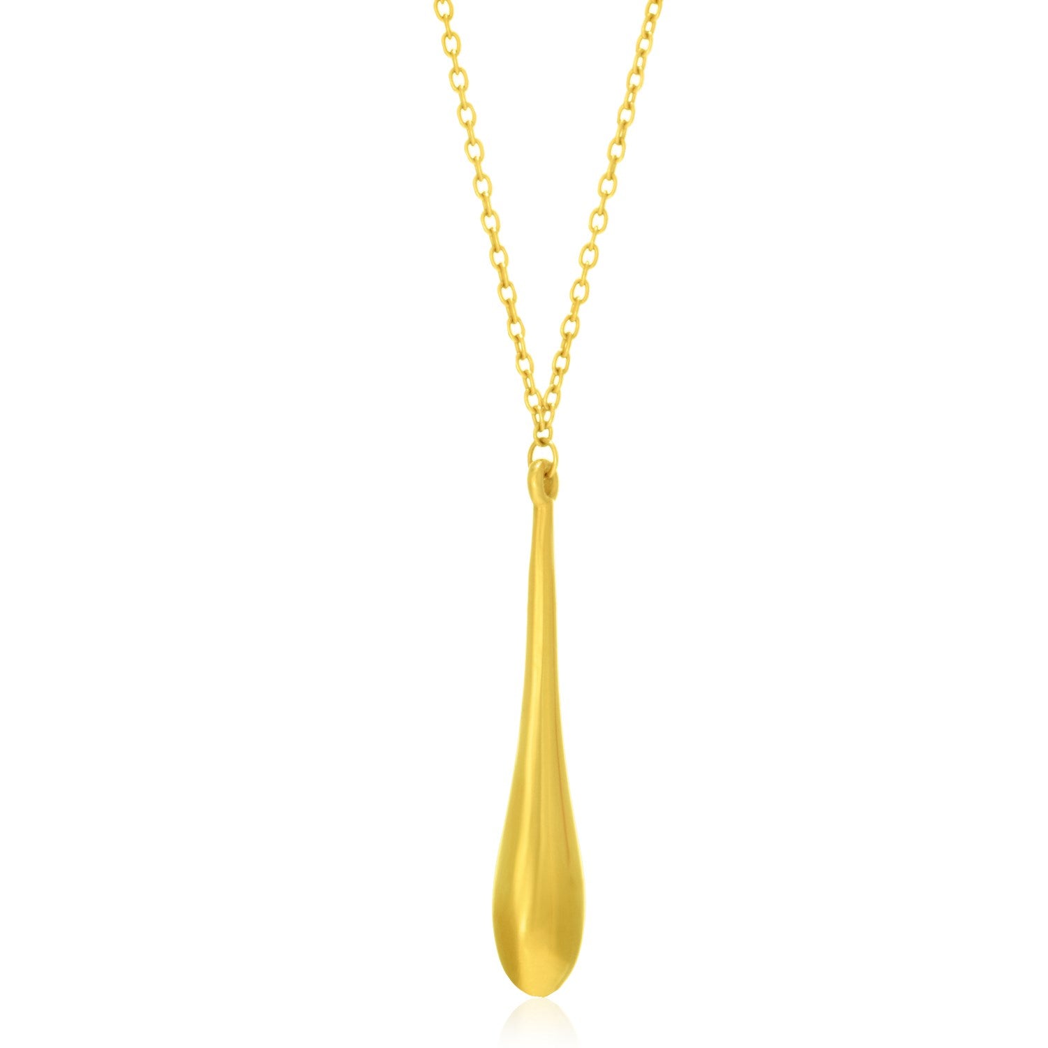 14k Yellow Gold Teardrop Shape Long Pendant in a sleek high-contrast midnight luxury editorial style